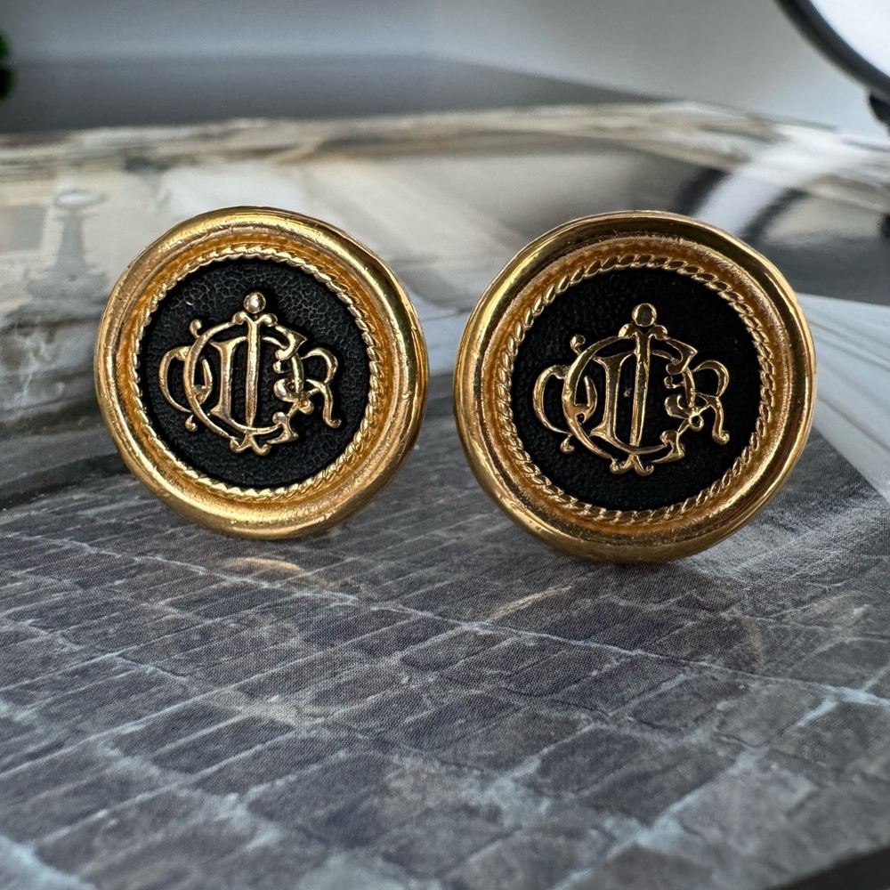 LOT 2171 RARE 18K gold plated Christian Dior vintage monogram clip on earrings